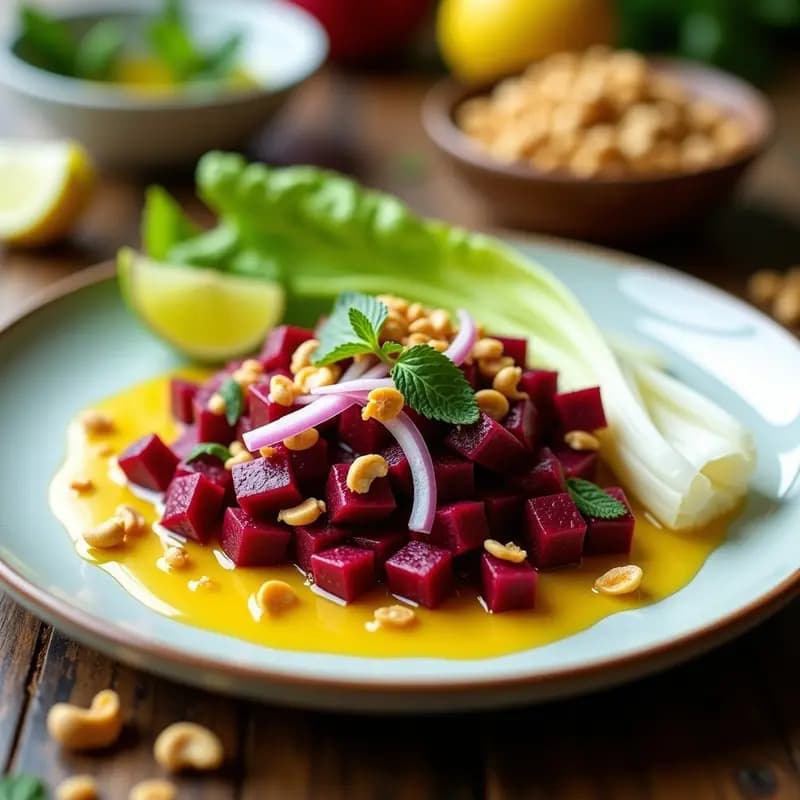 Ceviche de Remolacha y Cítricos con Topping de Cacahuete: Receta Vegana Peruana Antiinflamatoria