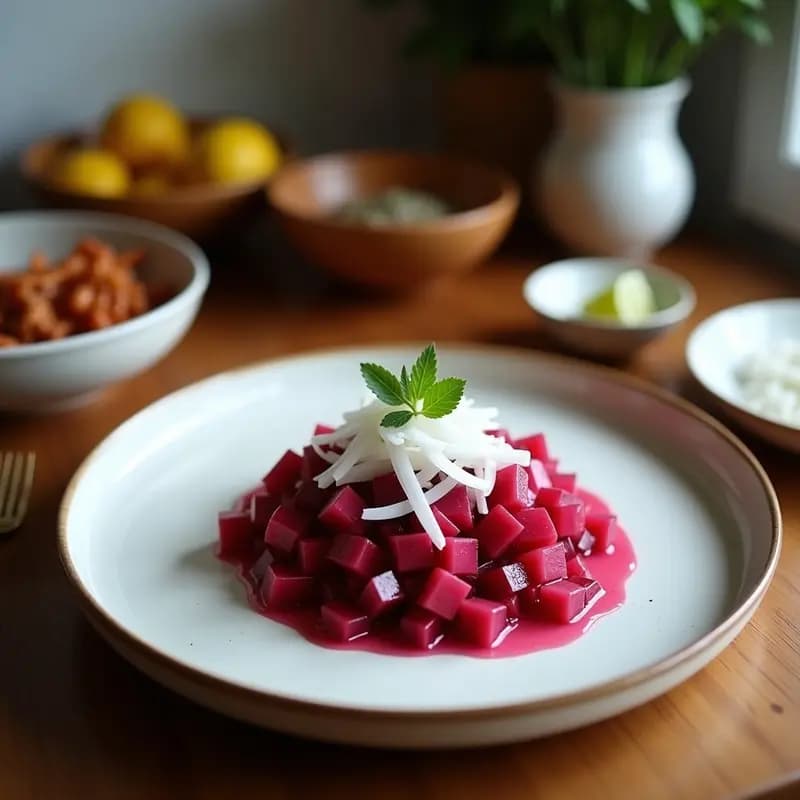 Ceviche de Remolacha y Coco Rallado: Receta Peruana Vegana con Toque Crunchy