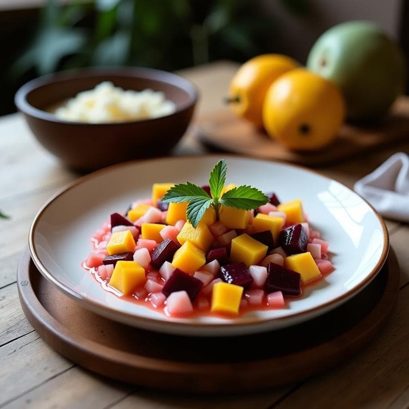 Ceviche de Remolacha y Mango con Leche de Coco: Receta Vegana y cruda con Toque caribeño