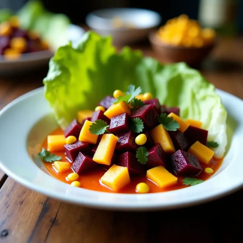 Ceviche de Remolacha y Mango con Leche de Tigre de Naranja: Receta Peruana 100% Vegetal