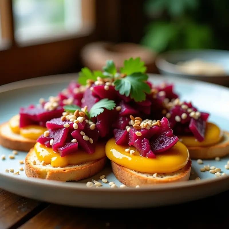 Ceviche de Remolacha y Raíz de Loto: Receta Peruana Vegana con Toque Crujiente