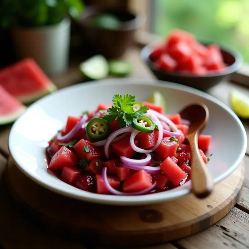 Ceviche de Remolacha y Sandía con Aderezo de Jalapeño: Receta Vegana y Refrescante Sin Cocinar
