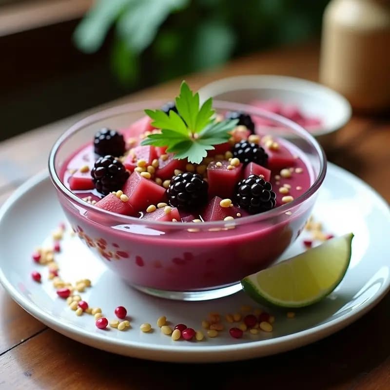 Ceviche de Remolacha y Zarzamora con Leche de Coconut: Receta Peruana Vegana y Antiinflamatoria