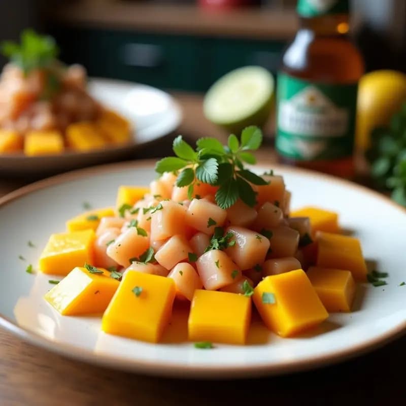 Ceviche de Salmón Ahumado y Mango: Receta peruana con lechuga y maíz tostado