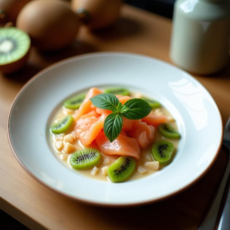 Ceviche de Salmón Ahumado y Kiwi: Receta Japonesa Fusión en 10 Minutos con Leche de Coco