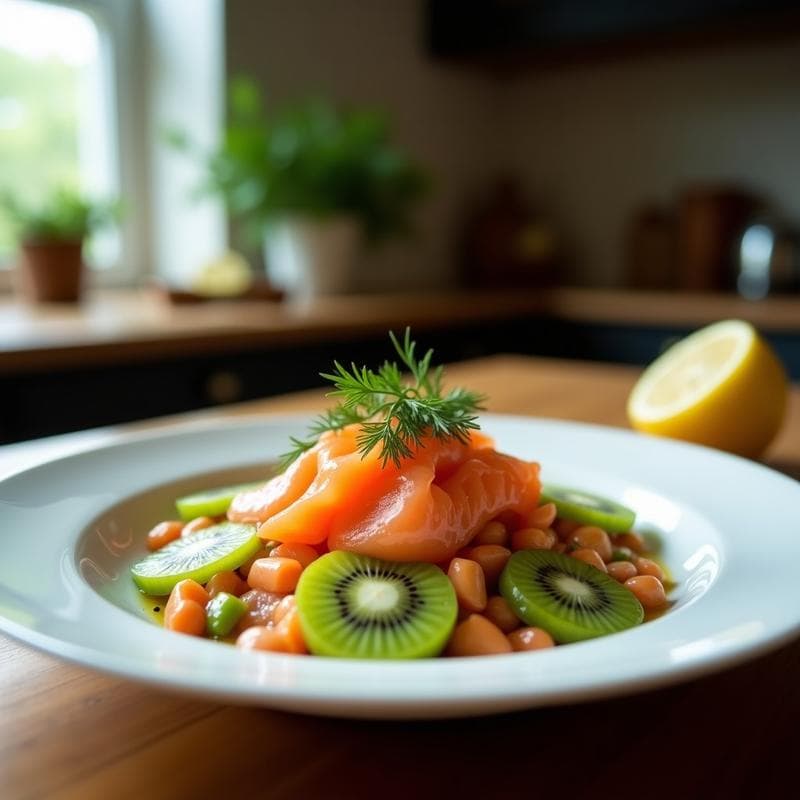 Ceviche de Salmón Ahumado y Kiwi: Receta Noruega con Leche de Limón y Eneldo