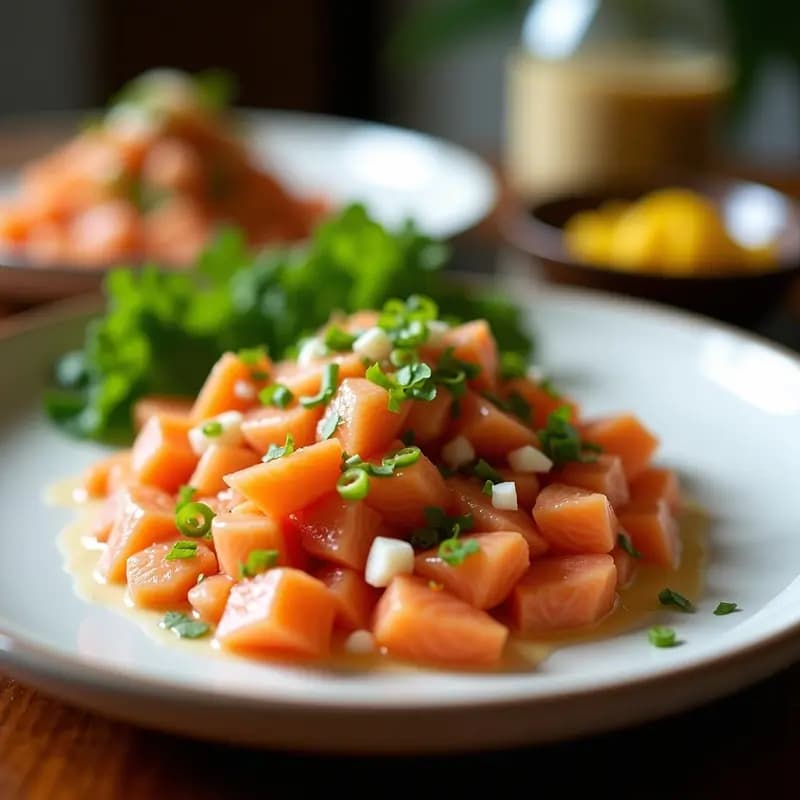 Ceviche de Salmón Ahumado con Leche de Cocos y Plátano Macho: Receta Peruana Sin Gluten