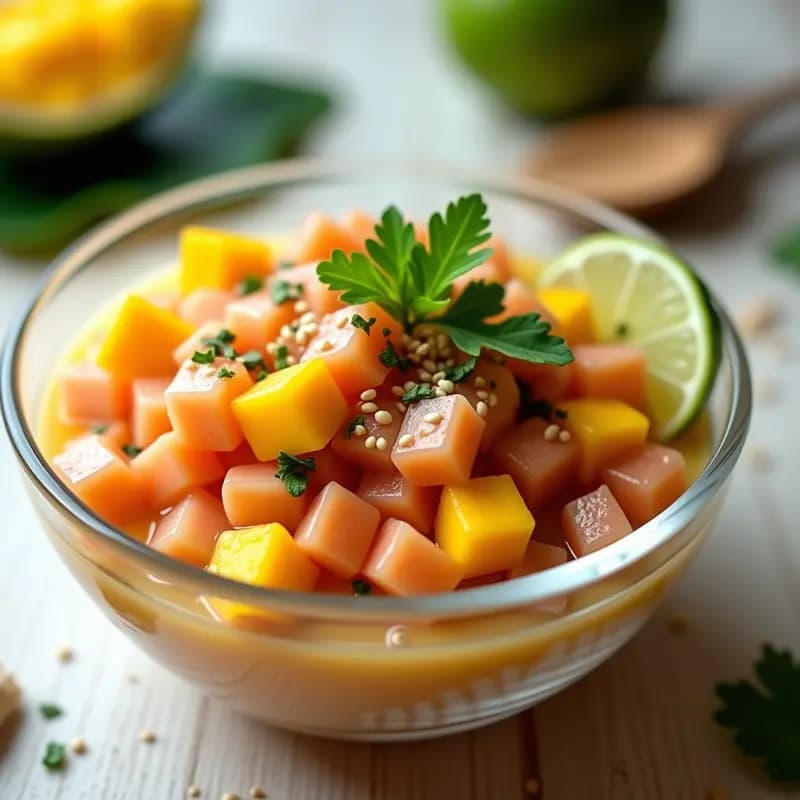 Ceviche de Salmón Ahumado con Salsa de Mango: Receta Fiji Vegana y Alta en Omega-3