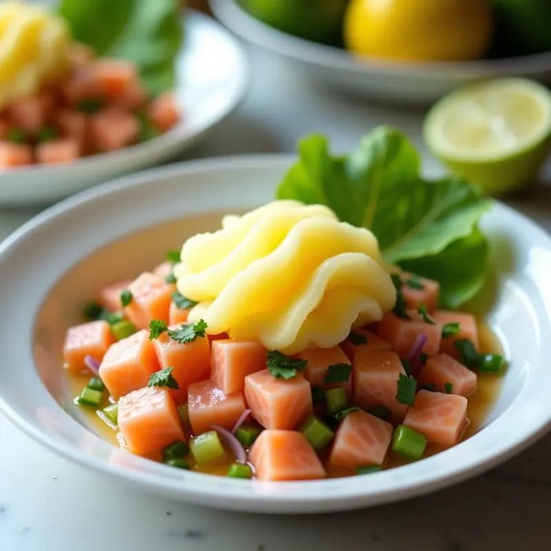 Ceviche de Salmón con Algodón de Azúcar de Limón y Cilantro: Receta Peruana Viral