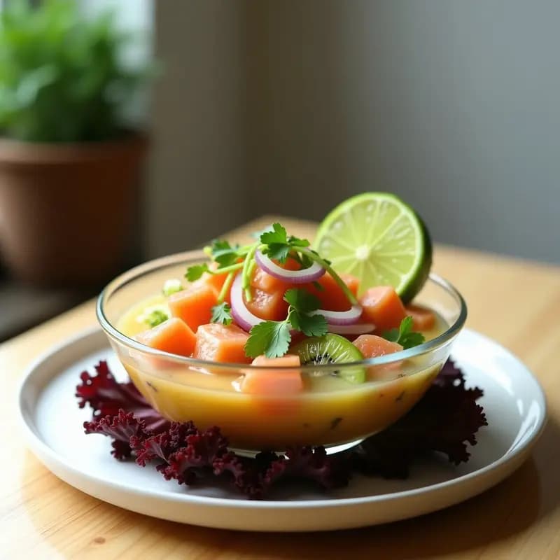 Ceviche de Salmón y Kiwi con Leche de Tigre de Lima: Receta Peruana Fusion Gourmet