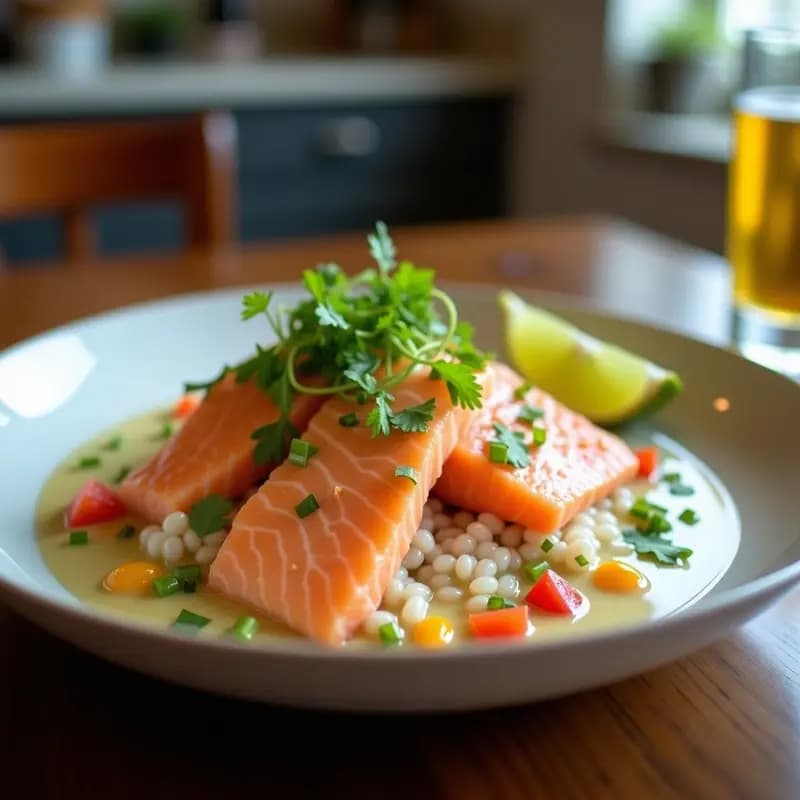 Ceviche de Salmón con Leche de Coco y Lima: Receta Nikkei Cremosa y Fresca