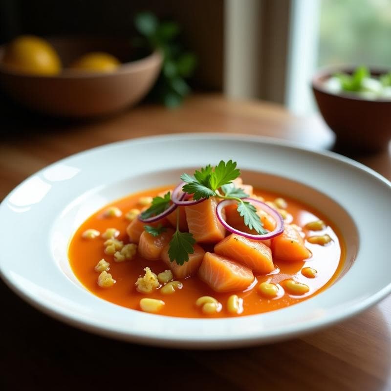 Ceviche de Salmón con Leche de Tigre de Lulo: Receta Peruana con Toque Colombiano en 10 Minutos