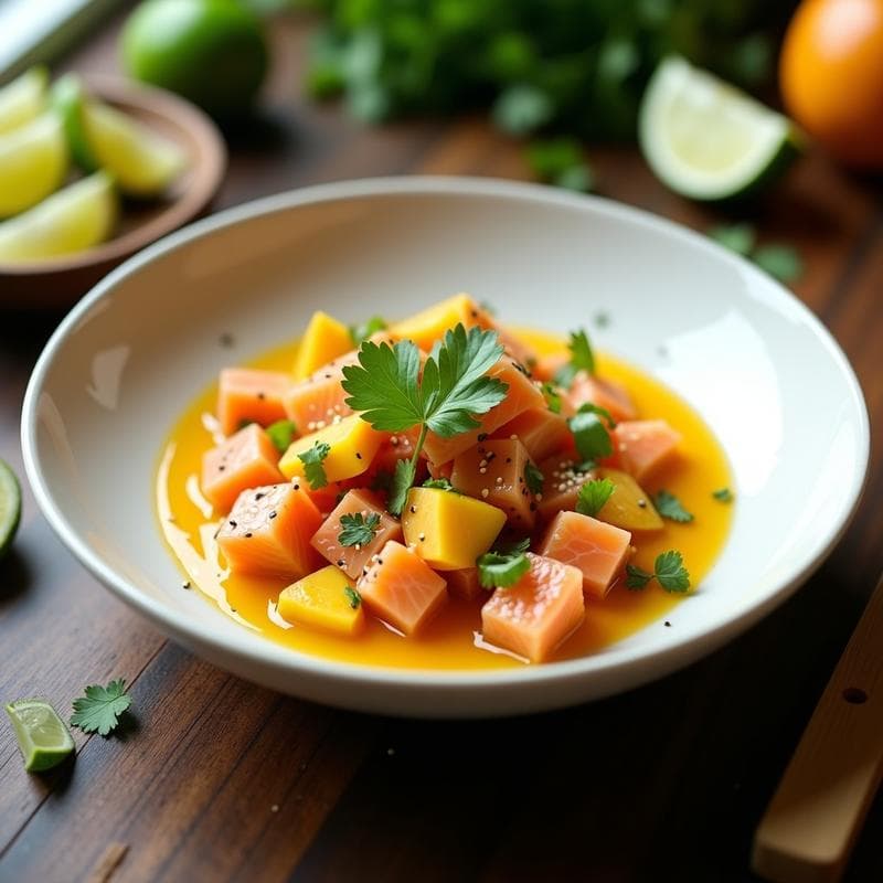 Ceviche de Salmón con Leche de Tigre de Mango y Jengibre: Receta Peruana Alta en Omega-3