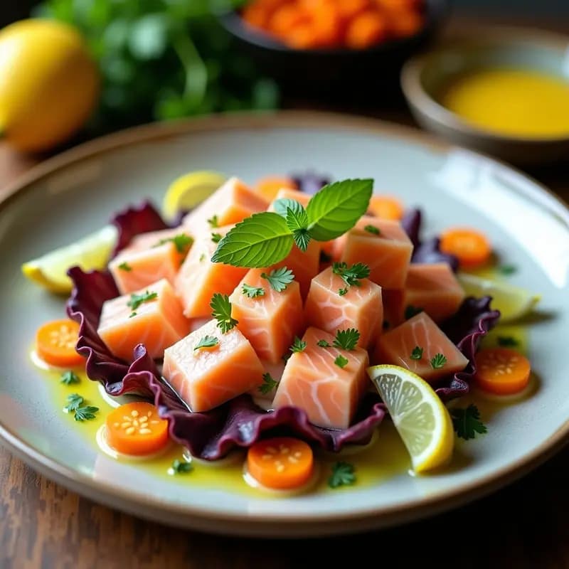 Ceiche de Salmón con Leche de Tigre de Lima y Ají Amarillo: Receta Peruana Fresca y Sin Cocción