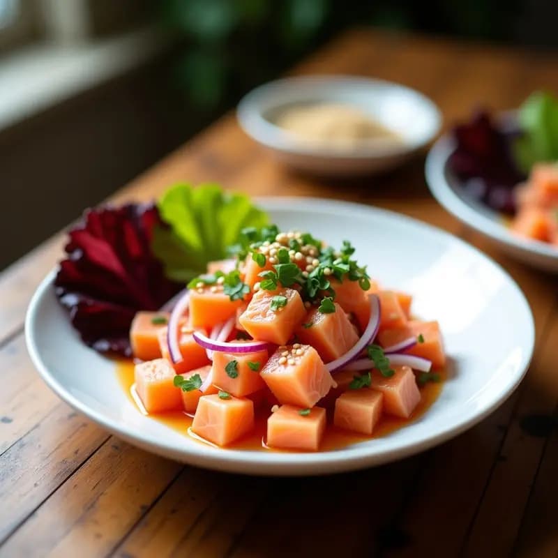 Ceviche de Salmón con Litchi y Cilantro: Receta Peruano-Asiática Fresca