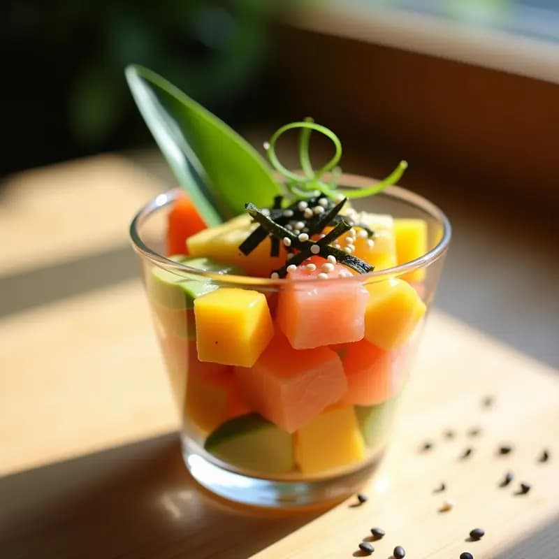 Ceviche de Salmón con Mango y Aguacate en Vasito: Receta Nikkei Express para Llevar