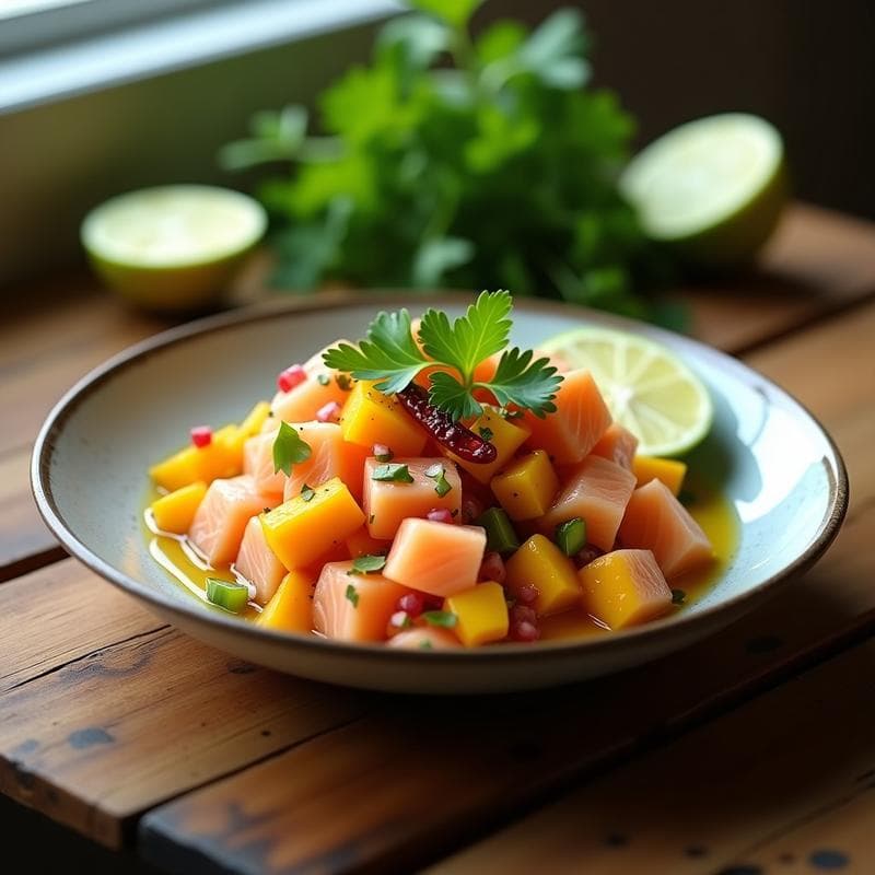 Ceviche de Salmón con Mango y Chile de Árbol: Receta Fusion Mexicano-Japonesa