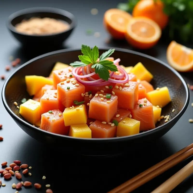 Ceviche de Salmón y Mango con Leche de Tigre de Kumquat: Receta Fusion Peruano-Asiática