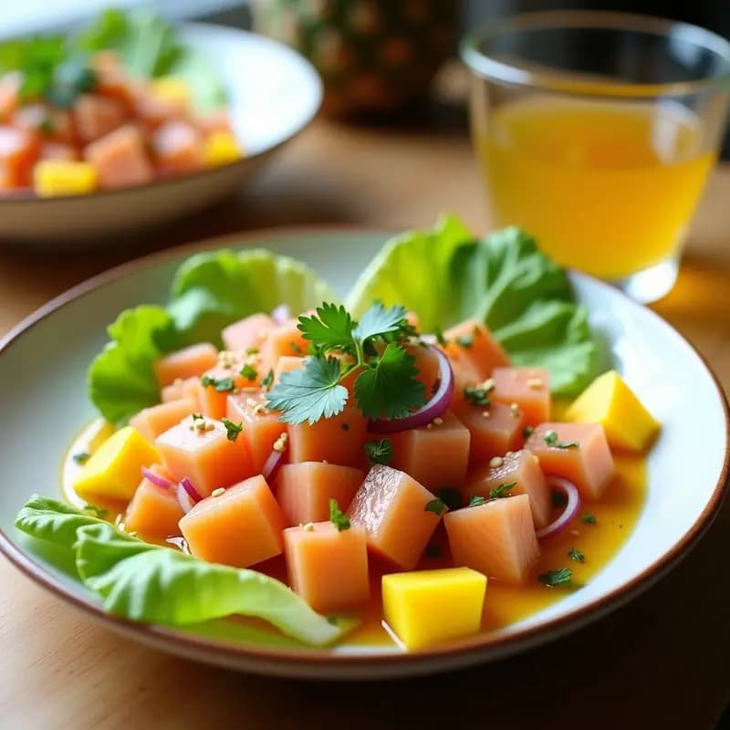 Ceiche de Salmón y Mango con Leche de Tigre de Piña: Receta Peruana Gourmet