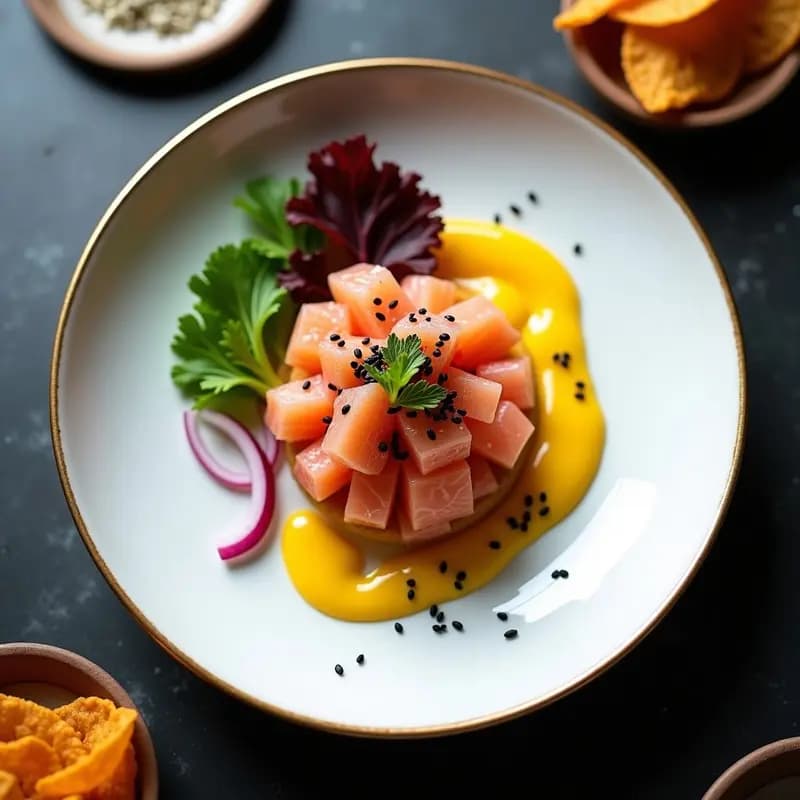Ceviche de Salmón y Maracuyá: Receta Peruana-Japonesa con Toque Ácido y Crema de Ají
