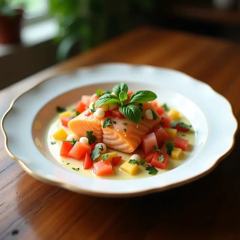 Ceviche de Salmón con Maracuyá y Leche de Coco: Receta Peruana Picante y Cremosa