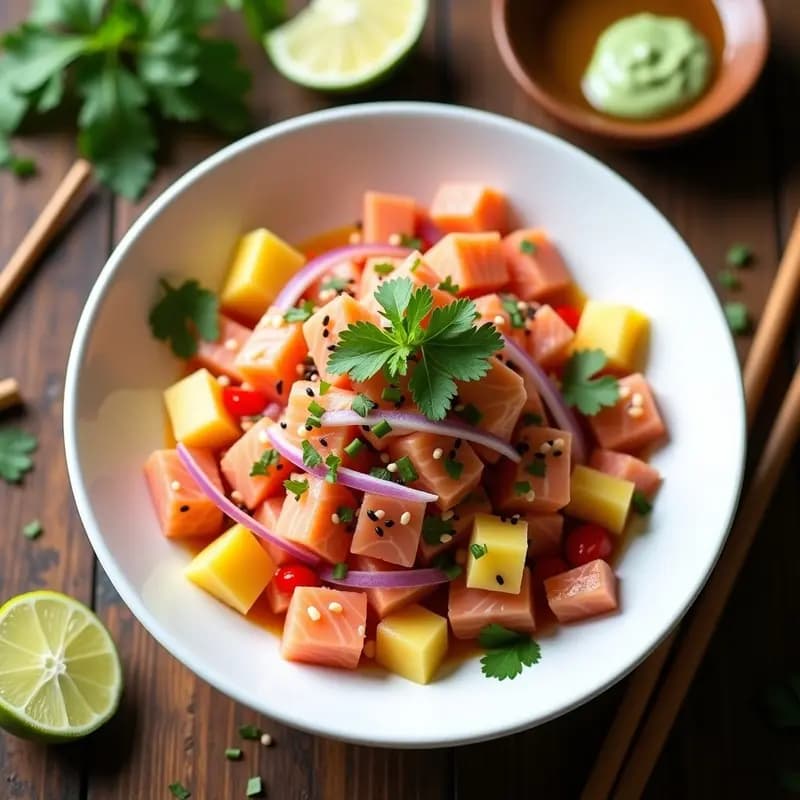 Ceviche de Salmón con Piña y Jengibre: Receta Peruana-Japonesa Fresca y Rica en Vitamina C