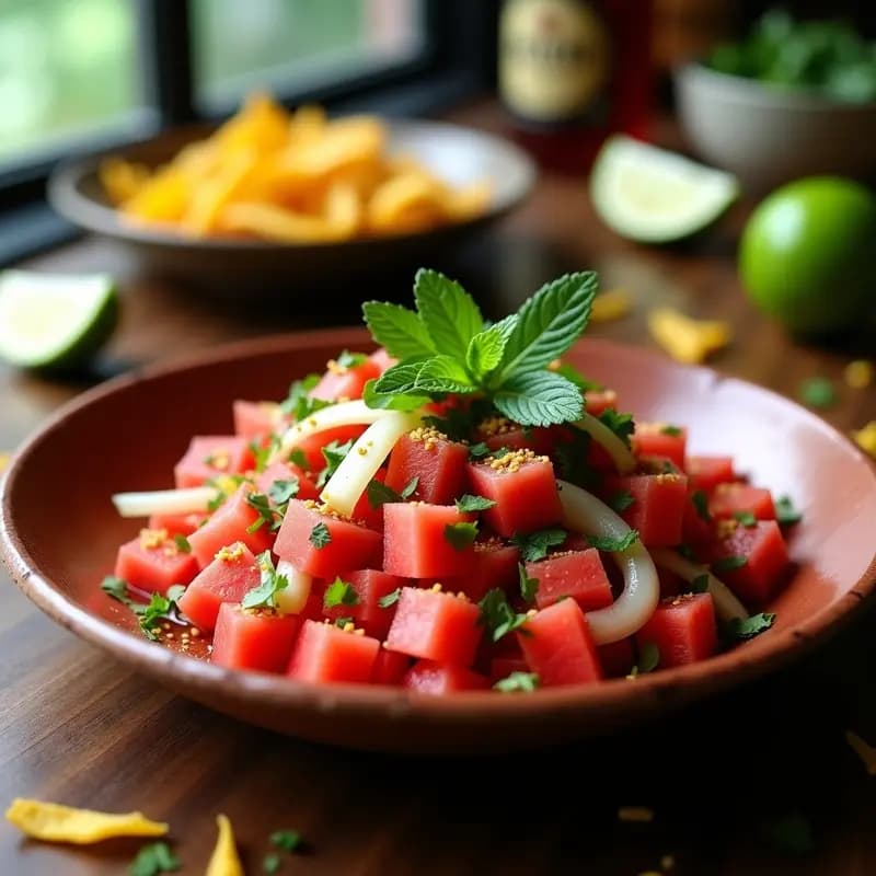Ceviche de Sandía y Jicama con Chile de Árbol: Receta Mexicana Sin Pescado y Sin Gluten