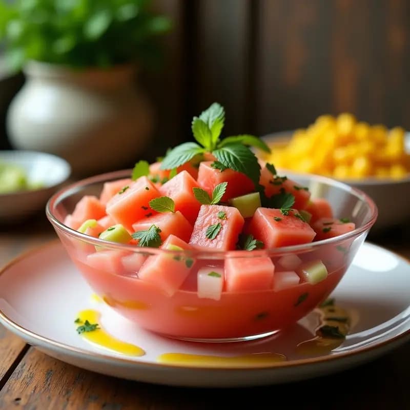 Ceviche de Sandía y Langostino: Receta Peruana Fresca con Toque Dulce-Salado