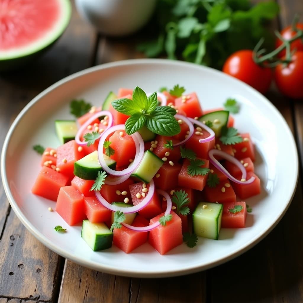 Ceviche de Sandía y Pepino con Vinagreta de Lima: Entrante Peruano Vegano y Fresco