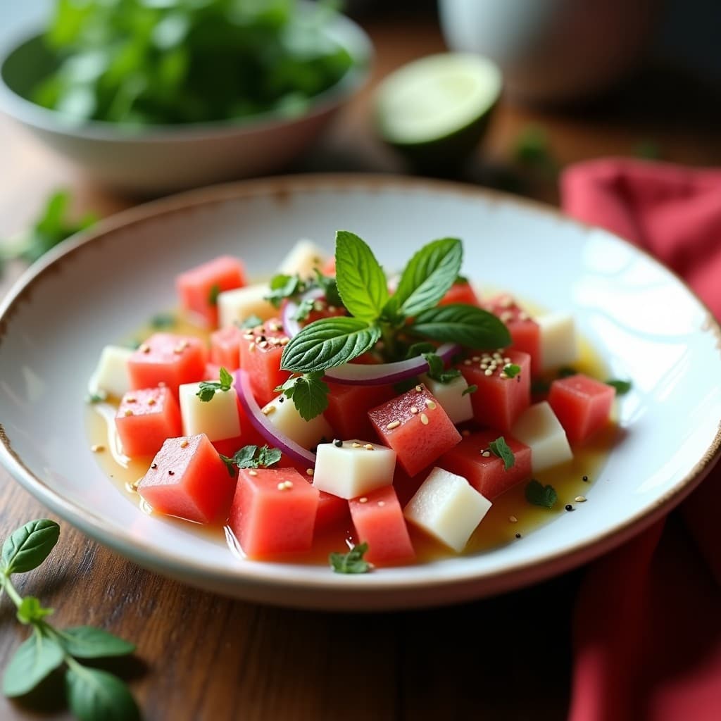 Ceviche de Sandía y Pescado Blanco: Receta Peruana Refrescante y Sin Gluten