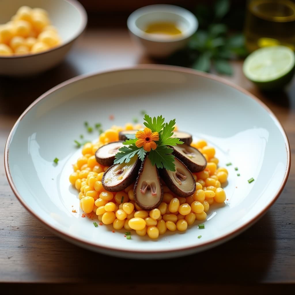 Ceviche de Setas Shitake y Algodón de Azúcar de Maíz: Receta Peruana Vegana y Crujiente