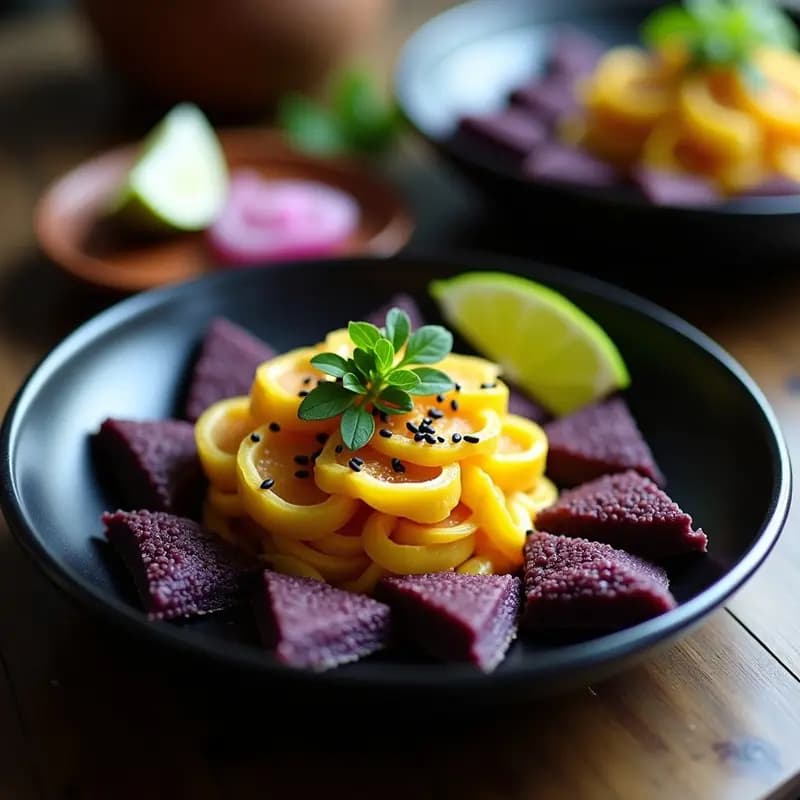Ceviche de Setas Ostra y Lima con Crujiente de Maíz Morado: Receta Vegana Peruano-Asiática