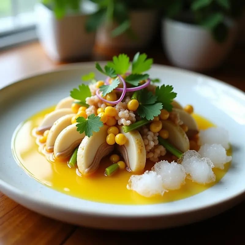 Ceviche de setas oyster y lechuga de mar: Receta peruana innovadora con limón y ají amarillo