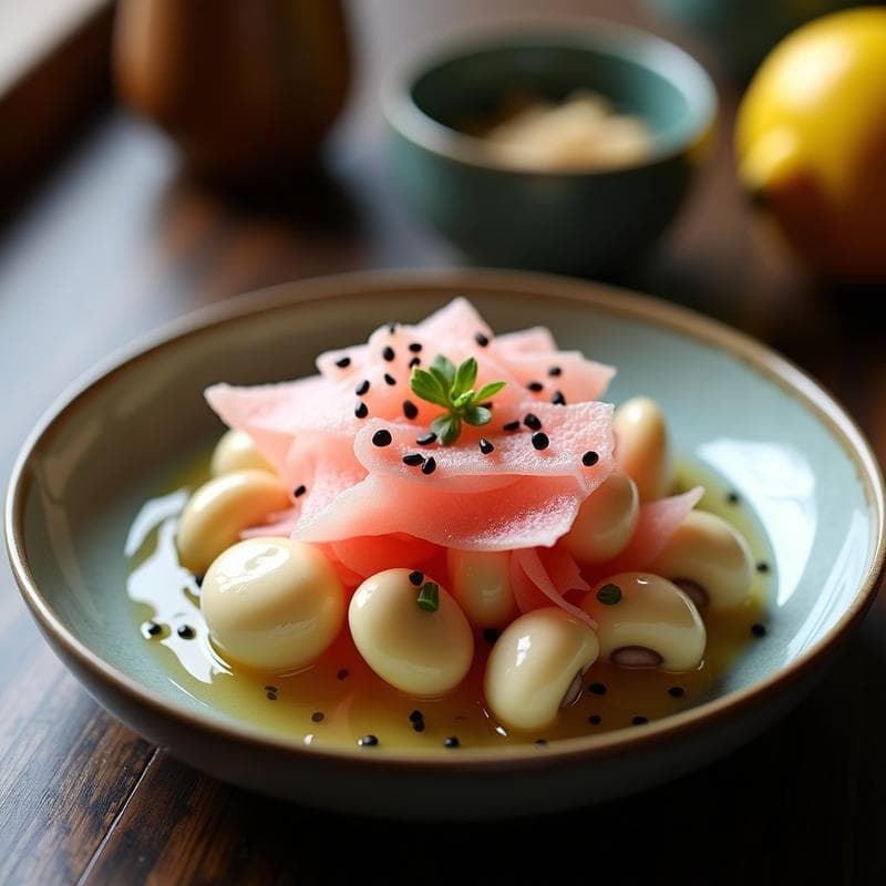 Ceviche de Setas Shimeji y Algodón de Azúcar: Receta Japonesa con Toque Dulce-Salado
