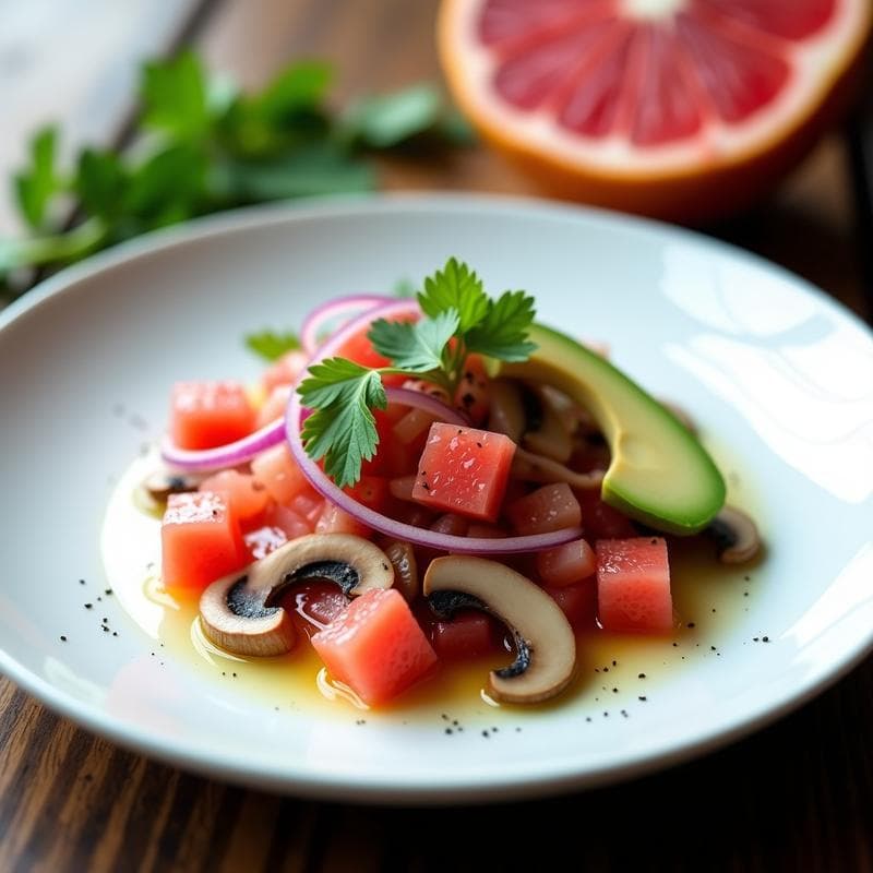 Ceviche de Setas Shitake y Pomelo Rosa: Receta Vegana Sin Pescado en 15 Minutos