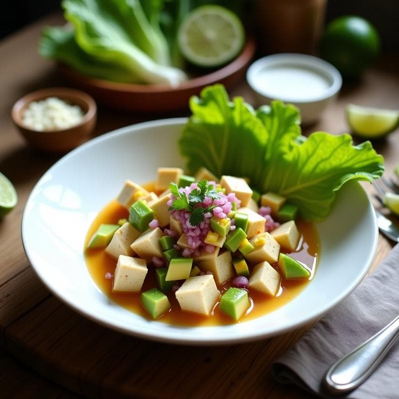 Ceviche Vegano de Corazón de Palmito y Tofu: Receta Sin Cocción con Leche de Tigre Auténtica