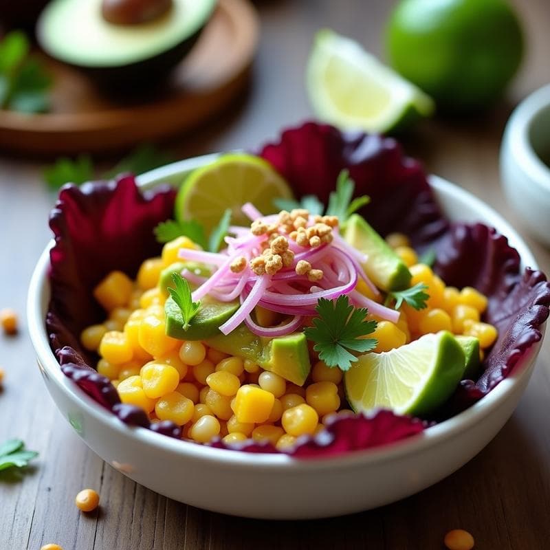 Ceiche Vegano de Palmito y Limón con Crujiente de Maíz Morado: Receta Peruana Sin Cocción