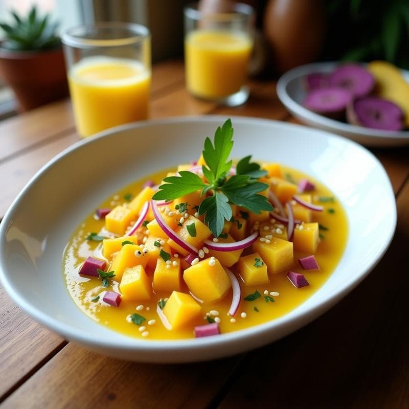 Ceviche de Zapallo Loche con Leche de Tigre de Maracuyá: Receta Peruana Innovadora