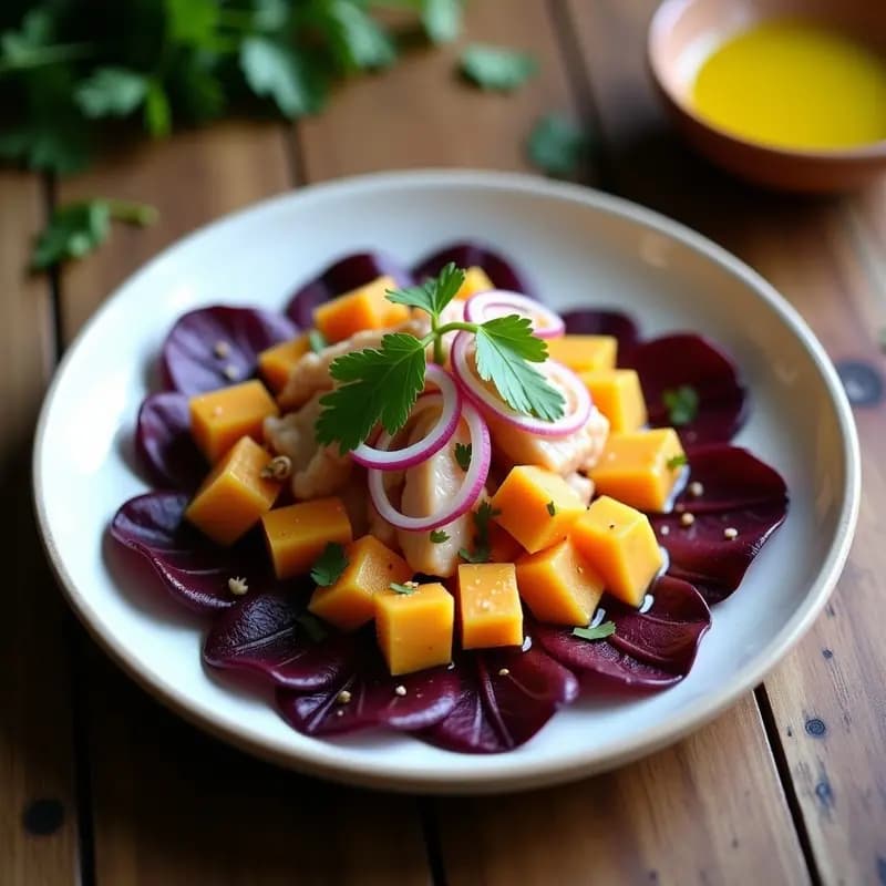 Ceviche de Corvina con Lechuga Morada y Camote: Receta Peruana Fresca y Nutritiva