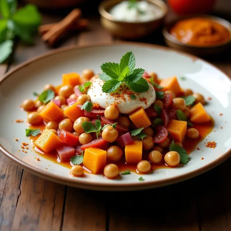 Chaat de Batata y Garbanzo: Snack Indio Crujiente con Chutney de Tamarindo