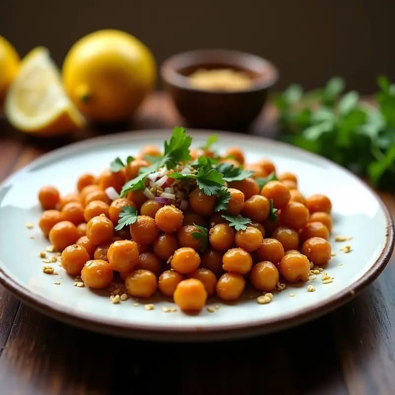 Chaat Masala de Garbanzos Asados: Snack Indio Crujiente en Airfryer con Limón y Cilantro