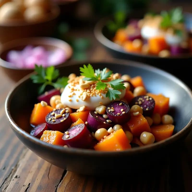 Chaat de Patatas Dulces y Garbanzos con Chutney de Tamarindo: Receta India Vegana y Crujiente