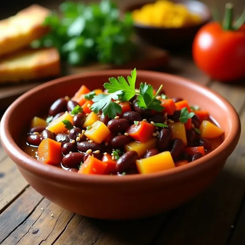 Chakalaka Sudafricano con Frijoles y Verduras: Receta Vegana y Alta en Fibra en Sartén