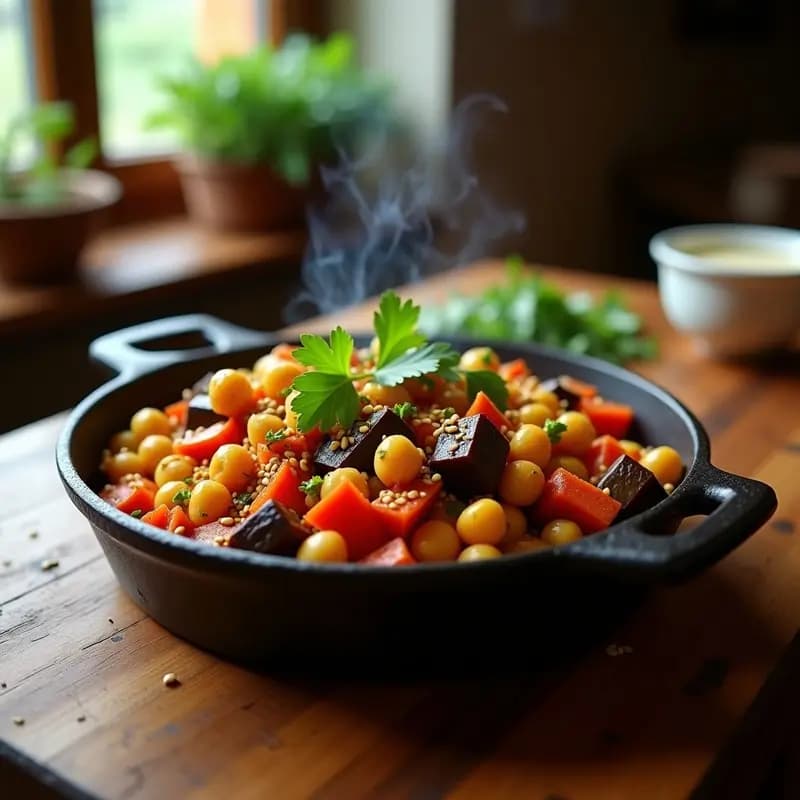 Chakalaka Sudafricana con Garbanzos y Berenjena: Guarnición Vegana y Alta en Fibra