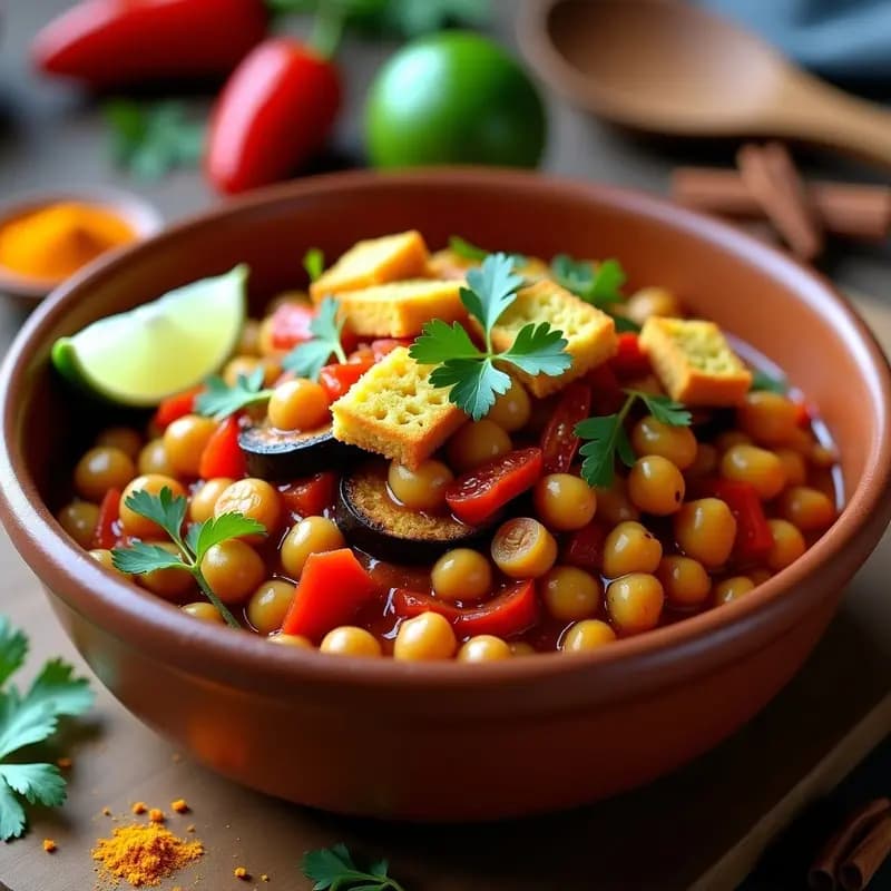 Chakalaka Sudafricana: Ensalada Picante de Legumbres y Verduras con Pan de Maíz