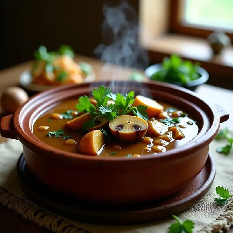 Chakapuli Georgiano con Champiñones y Ciruelas: Estofado Vegano y Sin Gluten