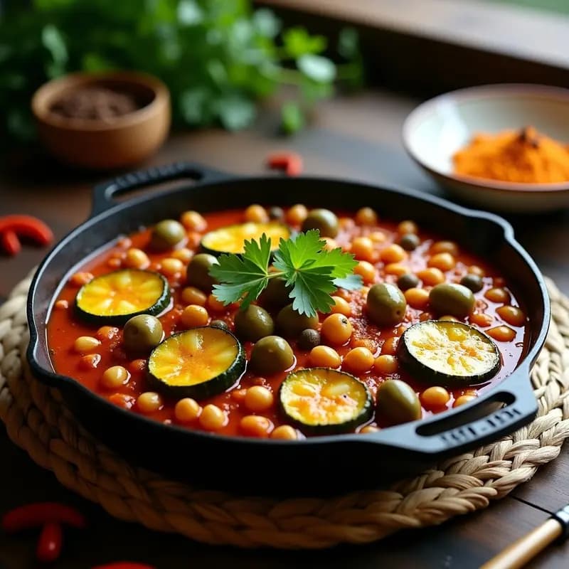 Chakchouka Tunecina con Calabacín y Garbanzos: Receta Norteafricana en una Sola Sartén