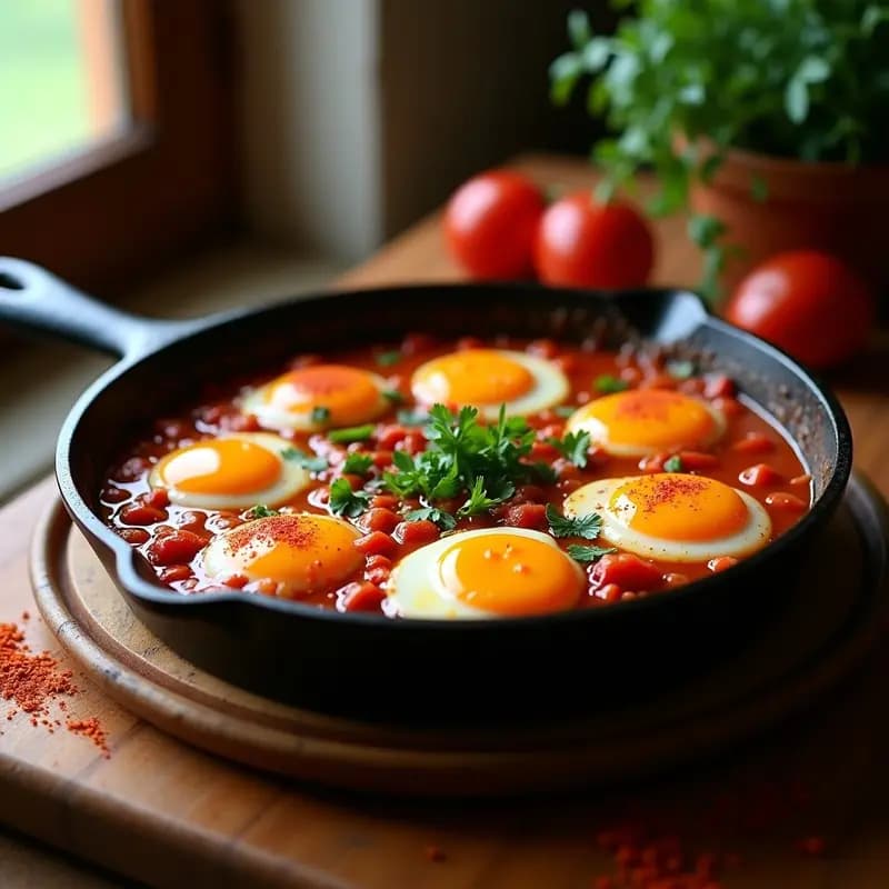 Chakchouka con Huevos de Codorniz y Pimentón: Desayuno Tunecino Alto en Proteínas
