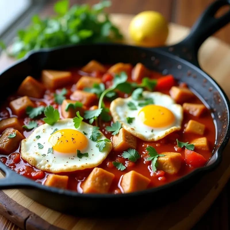 Chakchouka Tunisiana con Merluza y Huevo: Desayuno Norteafricano en Sartén