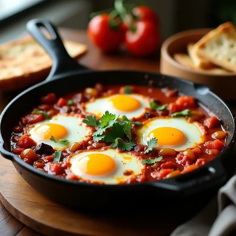 Chakchouka Tunecina con Huevos Pochados: Receta en Sartén Alta en Proteína
